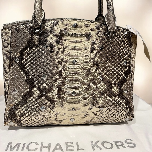 MICHAEL KORS Ellis Studded Small Satchel Python Leather Handbag NWT - Picture 3 of 11